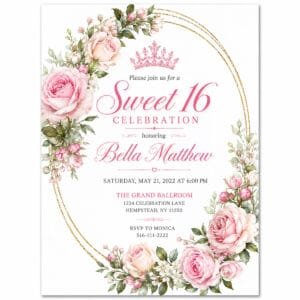 Elegant Pink and Gold Sweet 16 Invitation