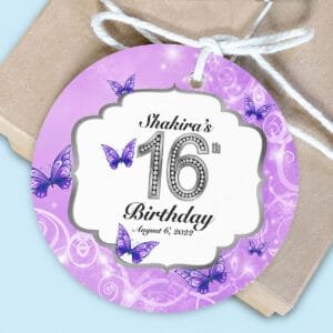 lavender butterfly sweet 16 favor tag