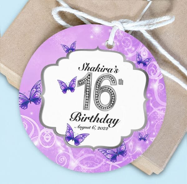 lavender butterfly sweet 16 favor tag