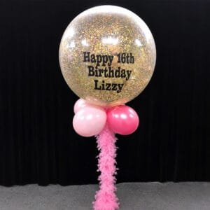 Sweet 16 Confetti Balloon with Boa the brat shack