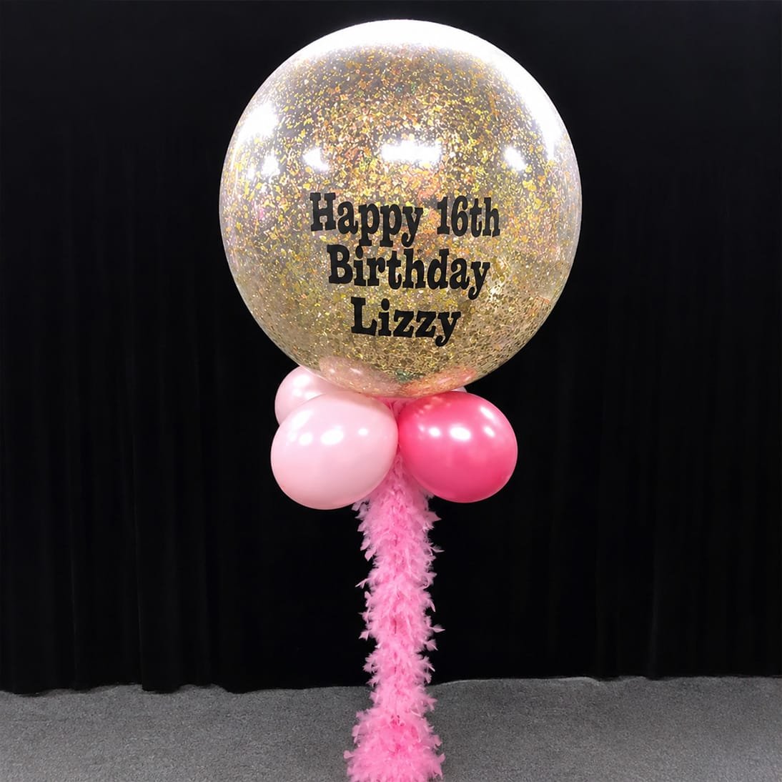 Sweet 16 Confetti Balloon with Boa the brat shack