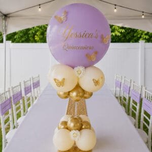 elegant Quince butterfly balloon centerpiece the brat shack