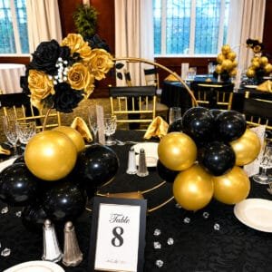 Hoop flower & balloon centerpiece rental