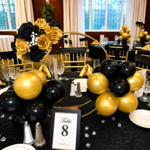 Hoop flower & balloon centerpiece rental