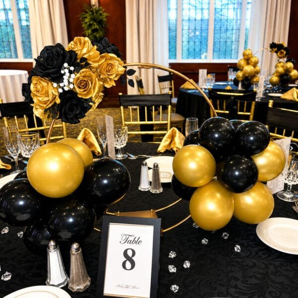 Hoop flower & balloon centerpiece rental