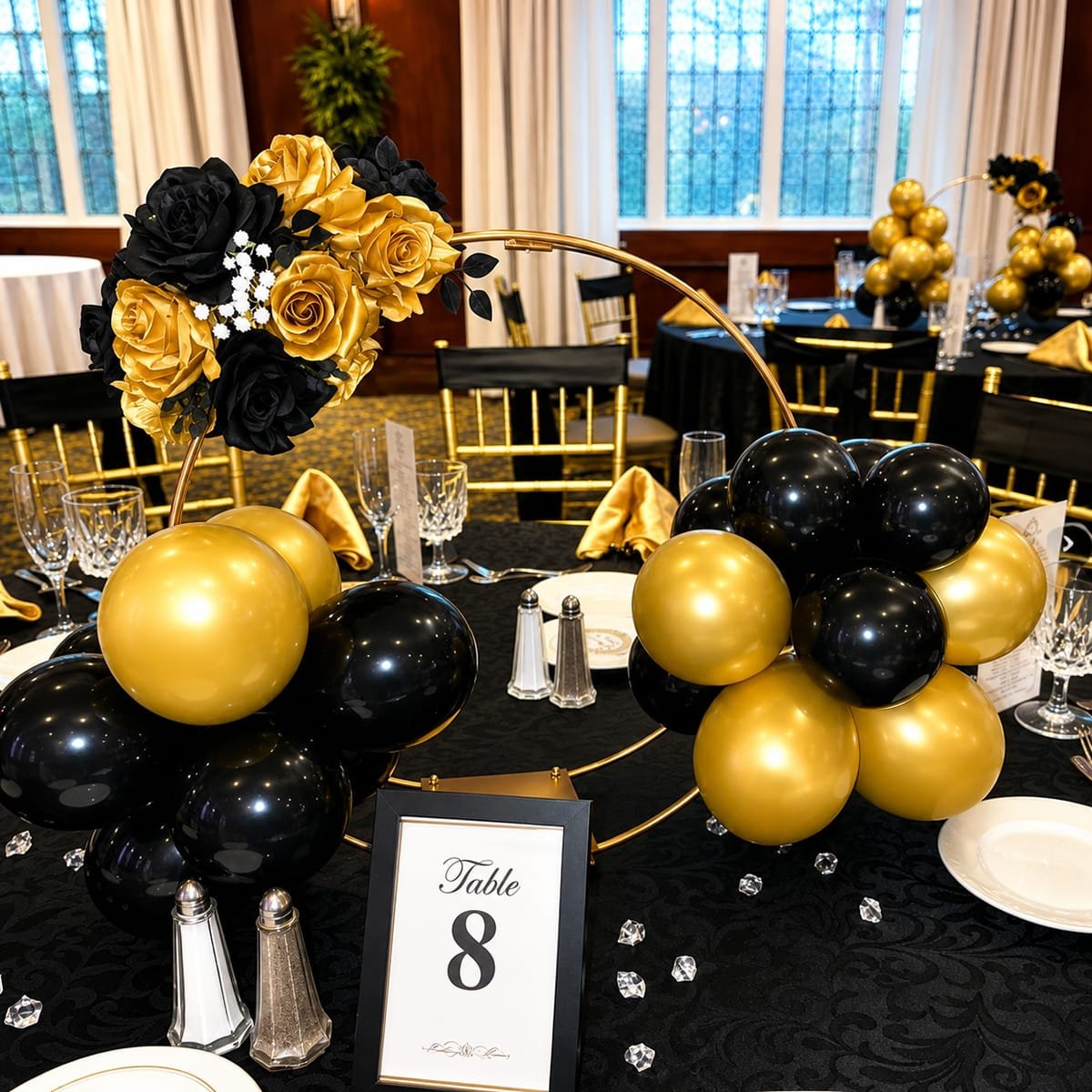 Hoop flower & balloon centerpiece rental
