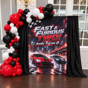 Fast & Furious 2nd birthday backdrop and balloon