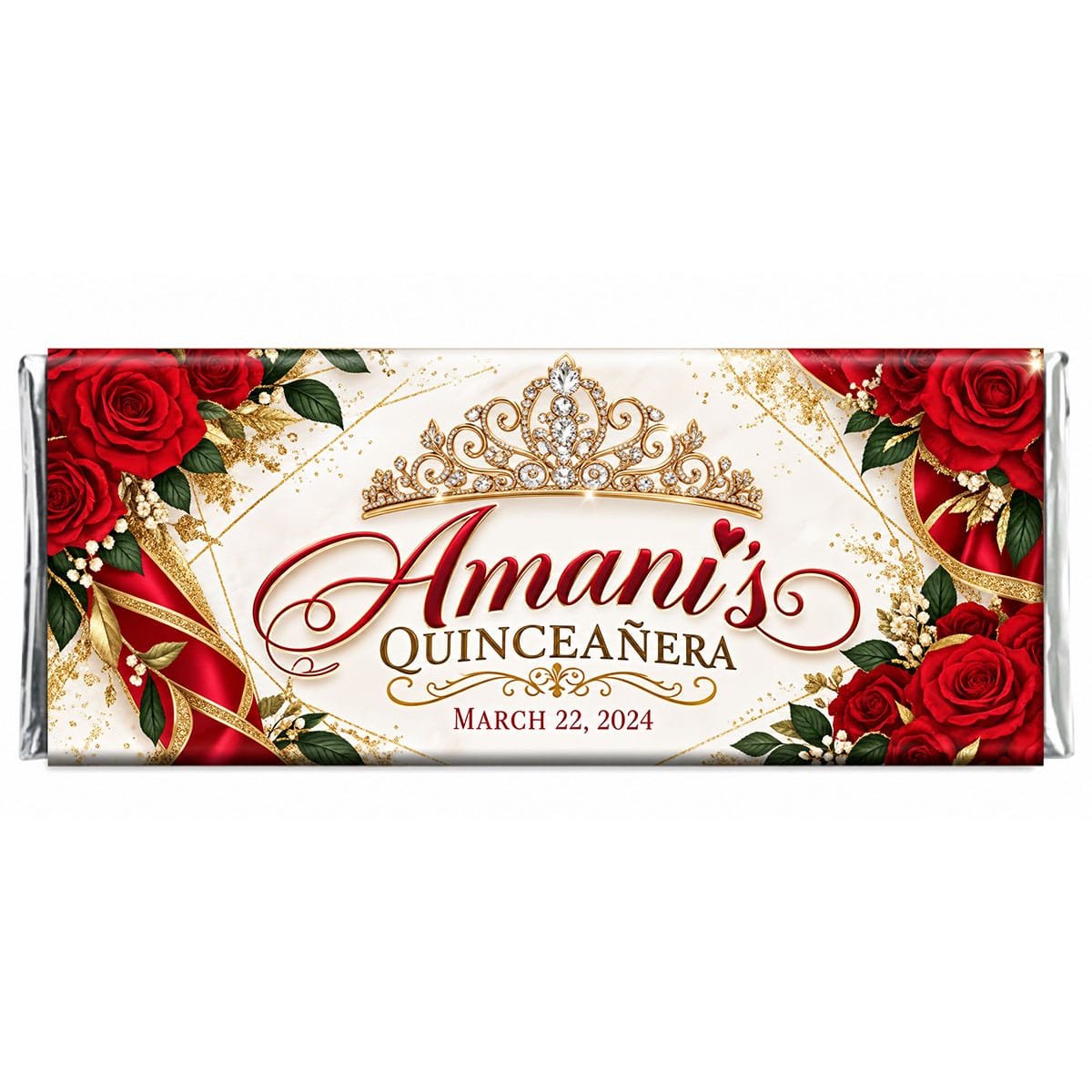 Red Rose Quinceañera Chocolate Bar Favors