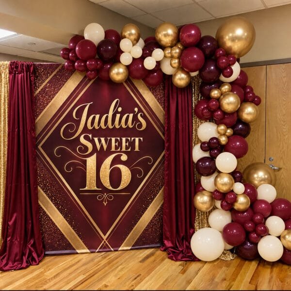 Sweet 16 Backdrop & Balloon Garland Package