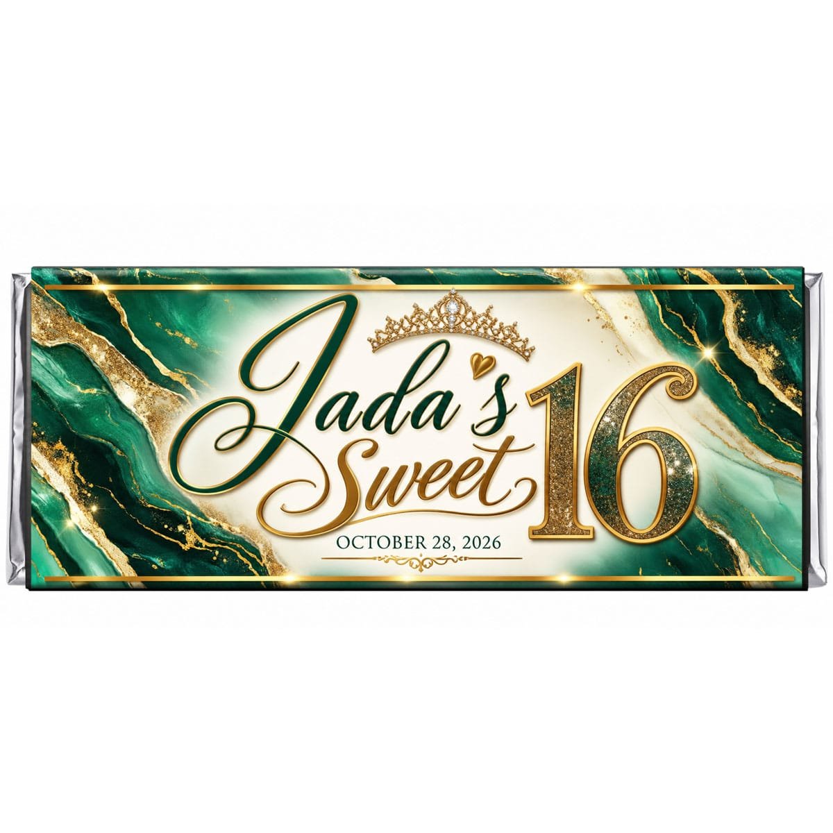 Emerald Green Marble Sweet 16 Chocolate Bar Favors