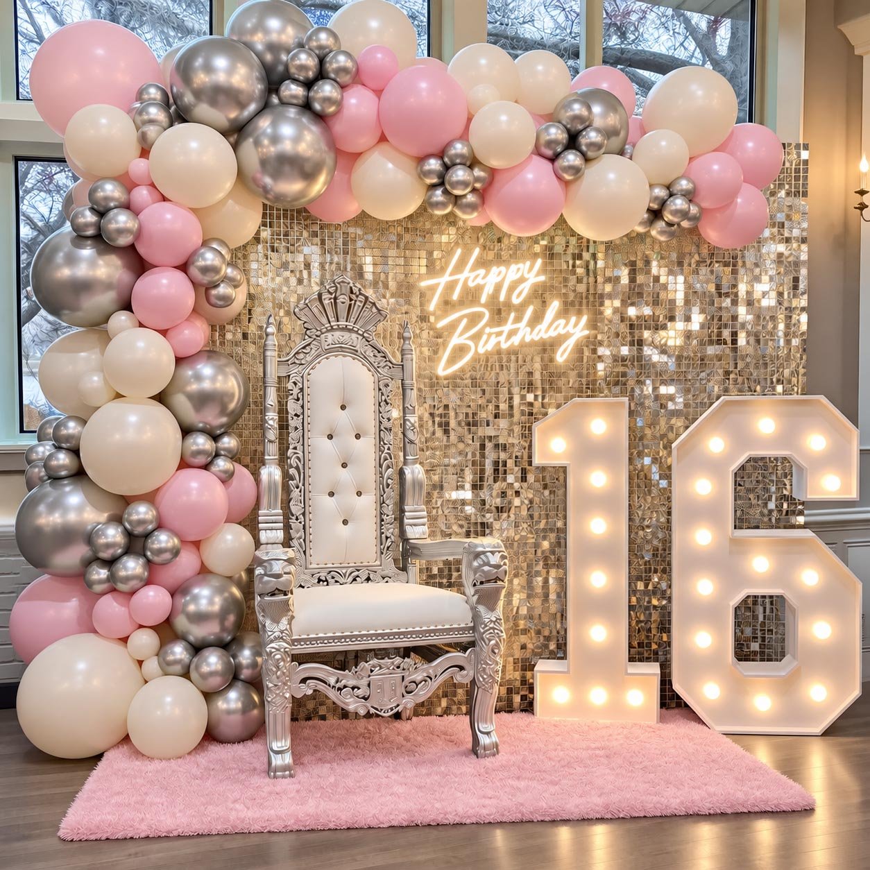 Luxurious Pink and Silver Sweet 16 Setup