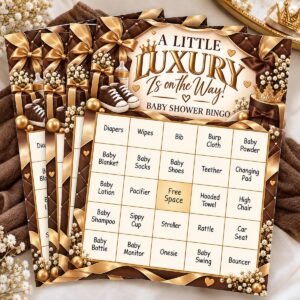 Luxury Brown-and-Gold Baby Shower Bingo Cards