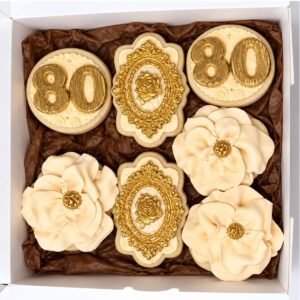 Luxury ivory and gold sugar cookie for 80th birthday