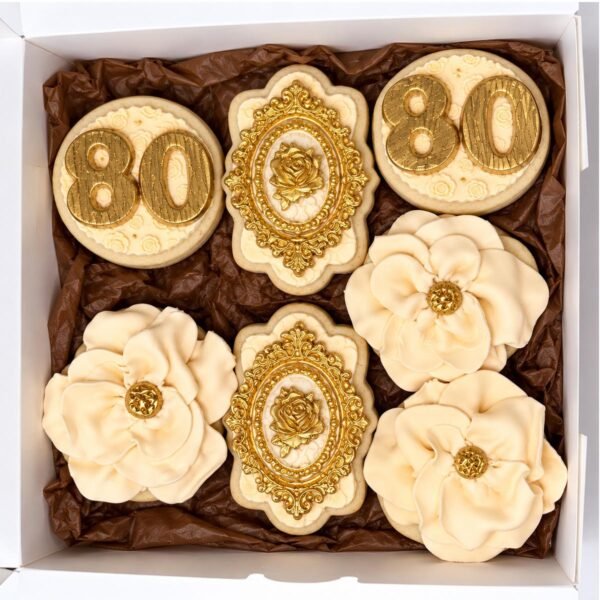 Luxury ivory and gold sugar cookie for 80th birthday
