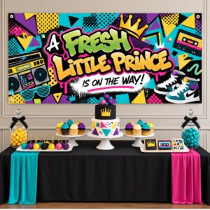 Fresh Little Prince banner with colorful 90s graffiti, retro boombox, gold crowns and baby high-top sneakers
